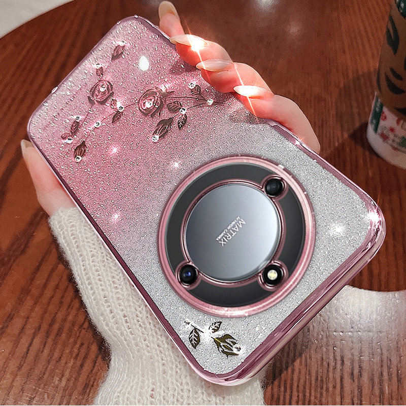 荣耀X40手机壳渐变闪粉玫瑰