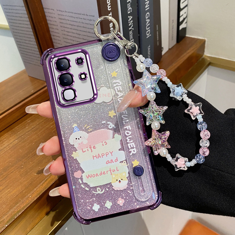 适用vivoy300t手机壳vivo保护硅胶套y300t全包防摔V2445EA腕带支架voviy软壳vovoy女voy丫新款星星手链ins风