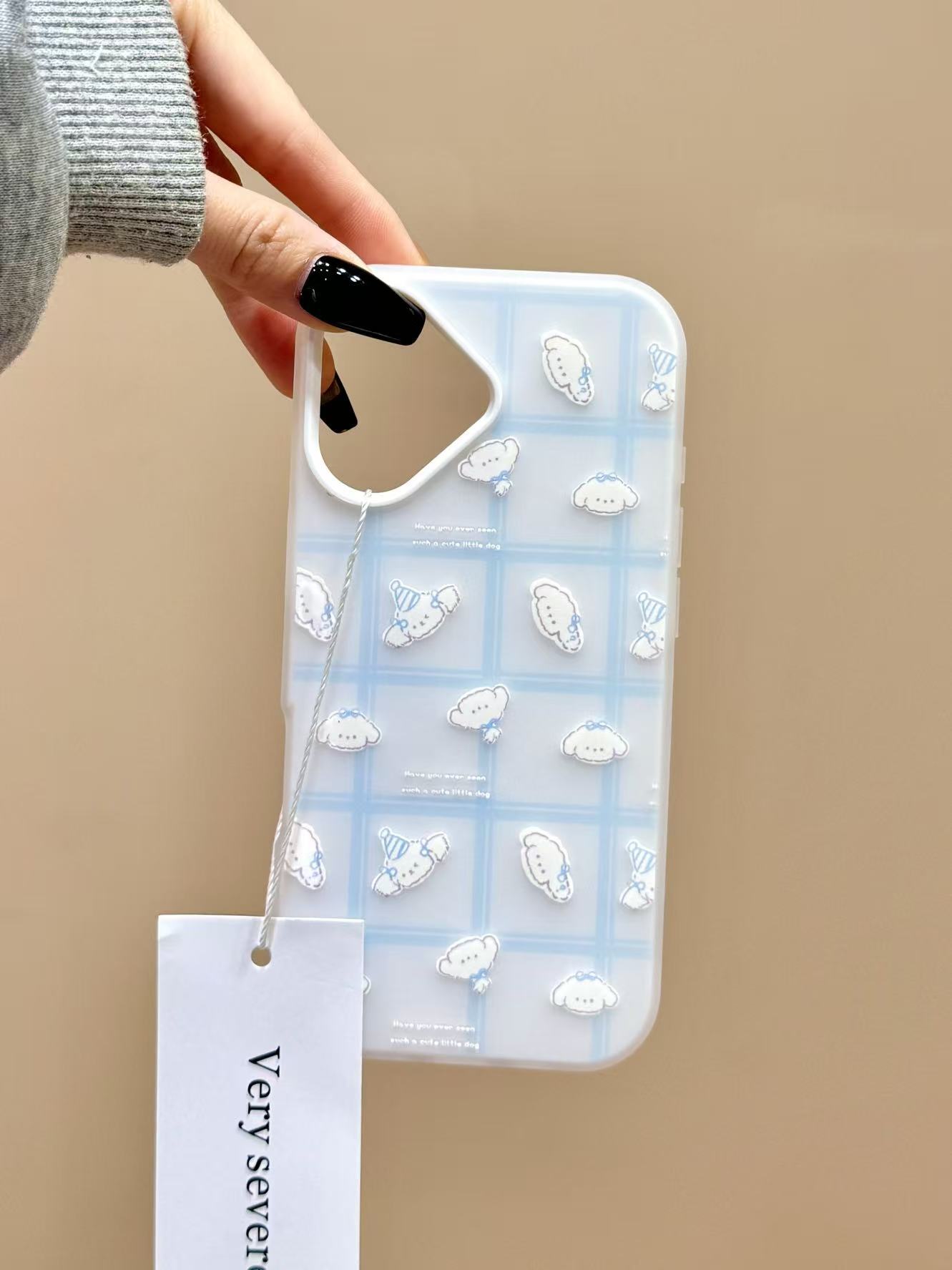 韩系可爱蓝格满屏狗狗适用苹果17promax手机壳15iphone16女14/13 · 苹果17 蓝格纹满屏白色狗狗