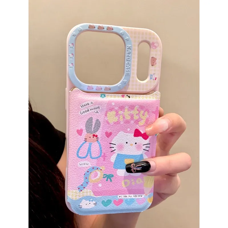 17promax适用苹果iphone17promax可爱16pro皮纹翻盖15镜子支架14ins手机壳