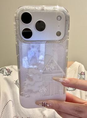 治愈系透底雪地白色树木小屋适用于iphone17promax苹果16手机壳15 · 苹果17promax