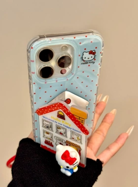 创意波点翻盖镜面房屋猫咪挂包适用iphone16prom苹果15手机保护壳 · 苹果14promax（6.7寸） 单壳