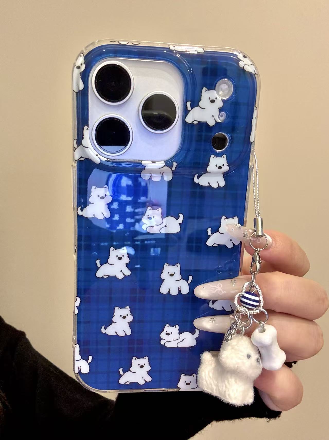 卡通可爱格纹满屏西高地适用ihone17promax苹果16p手机壳15新款14 · 苹果15 pro 单壳