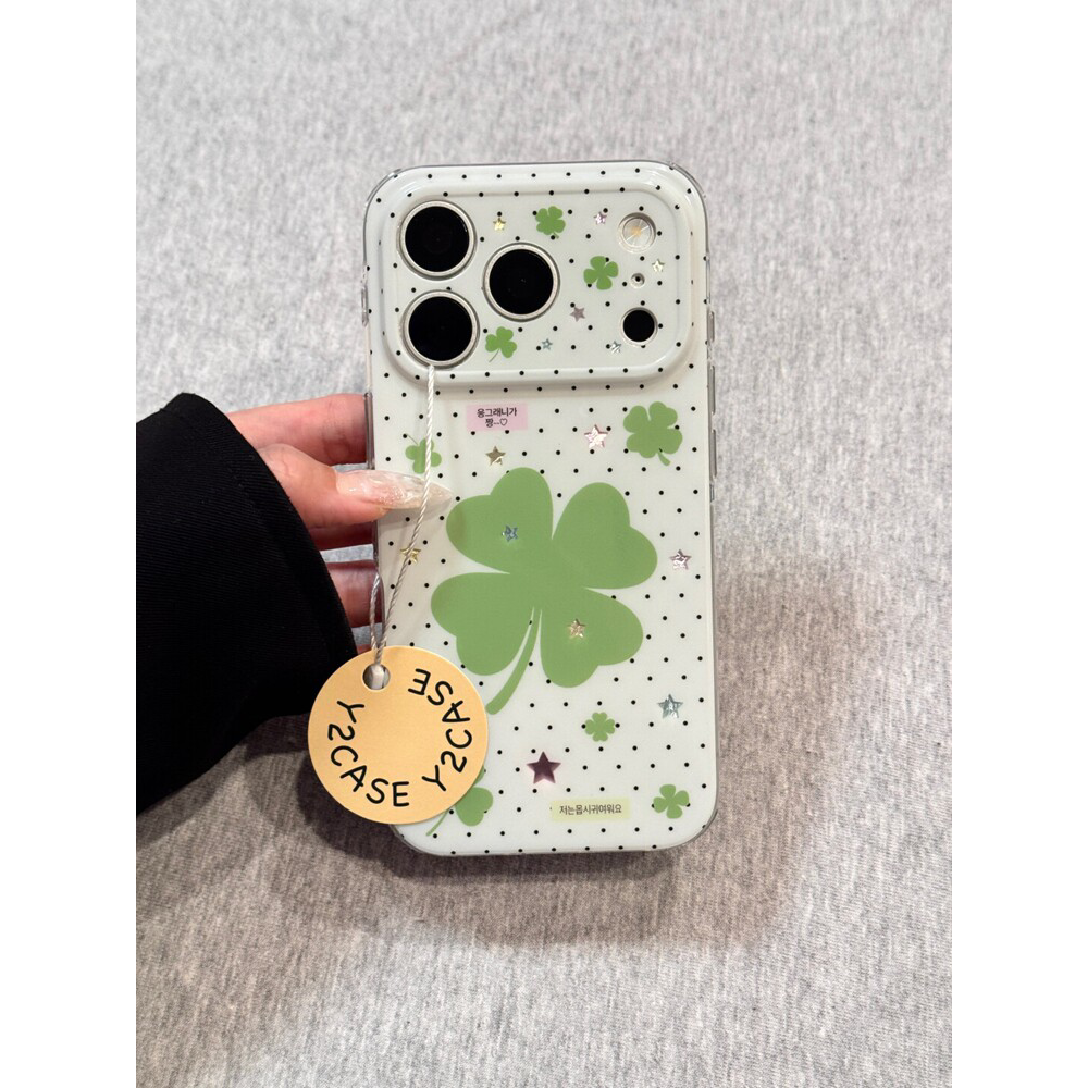 ins韩风简约白底波点适用苹果17promax手机壳iphone16promax新款15四叶草手链14个性13女17全包防摔保护套pm