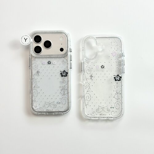 【精选优品】ins风韩系简约透明烫金闪闪花边IMD双层手机壳适用于iPhone17promax