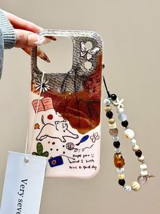 复古艺术个性报纸落叶猫咪链条适用苹果17promax手机壳15iphone16 · 苹果16promax 报纸落叶毛线猫咪