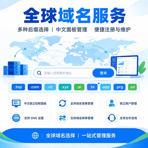 国际域名注册海外域名注册com,vip,top海外域名系统