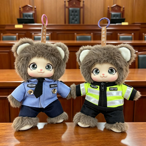 警布布娃娃脸公仔玩偶搪胶挂件检察特警交警熊毛绒玩具活动礼品