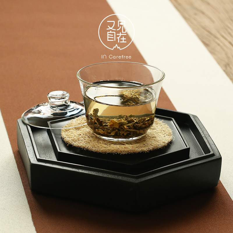 又见自在 玻璃盖碗日式手工耐高溫透明三才盖碗杯 功夫茶具泡茶器