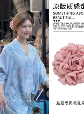 玫瑰花头饰红色花朵抓夹大号鲨鱼夹女新款高端红花半扎发夹子发卡