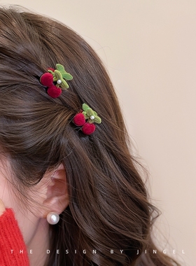 刘海抓夹女前额公主头碎发夹子红色侧边半扎发小发夹气质发卡头饰