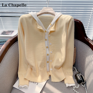 上衣 拉夏贝尔 Chapelle连帽假两件毛衣开衫 女秋冬百搭针织开衫