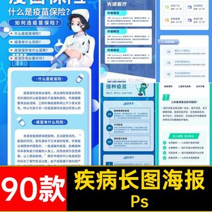 保险长图海报模板H5宣传疾病健康体检Ps挂号问诊90款地线上素材
