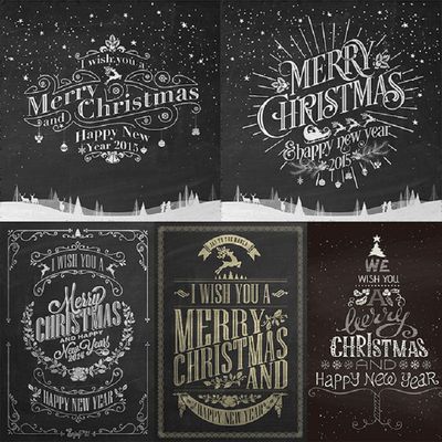 JR11欧美黑板粉笔风格圣诞节英文字母排版海报模板AI矢量设计素材