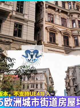 UE5虚幻 欧洲城市街道房屋欧式建筑楼房树木扫描场景3D模型CG素材