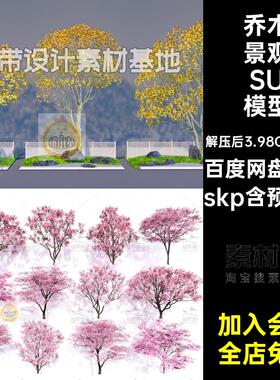 9组枫香色景观SU模型银杏叶植物秋季黄色秋天红色skp樱花树乔木