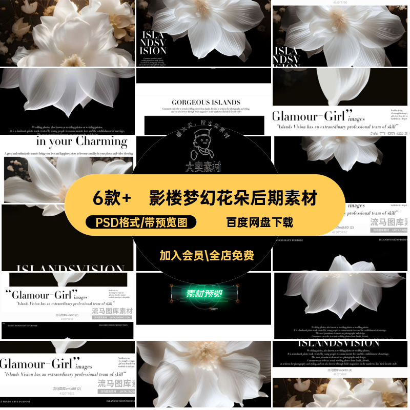 影楼梦幻花朵后期素材PSD格式照片合成背景拍摄大花6款 模板图片