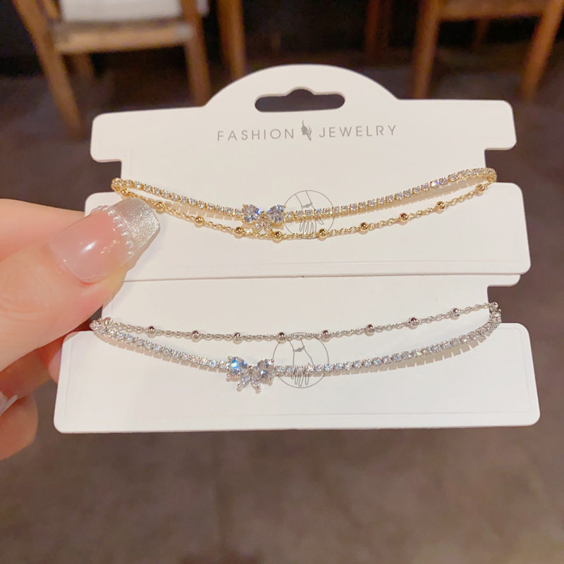 夏季新款时尚轻奢高级感双层满钻蝴蝶结圆珠手链精致百搭超闪