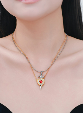 镶钻爱心宝剑可拆分双层锁骨项链