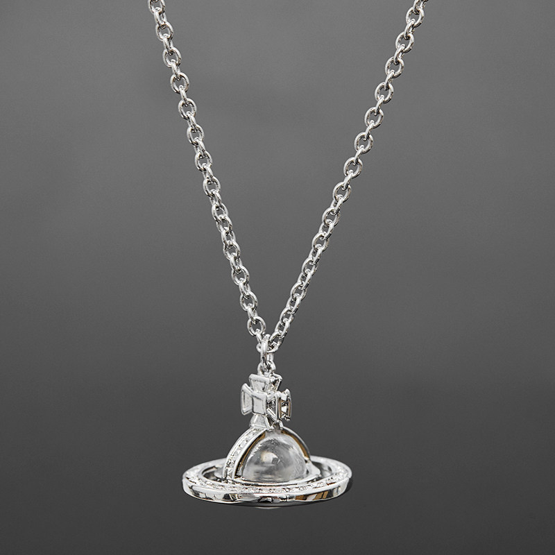 立体星球项链欧美时尚镶钻玻璃珠土星吊坠锁骨项链女