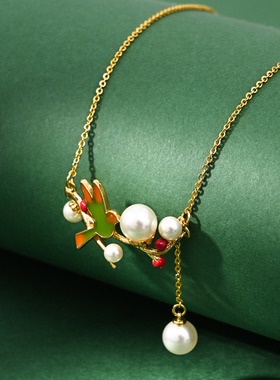 森系清新花鸟珍珠流苏项链锁骨链