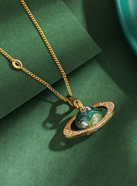 轻奢珐琅立体镶钻星球吊坠项链潮