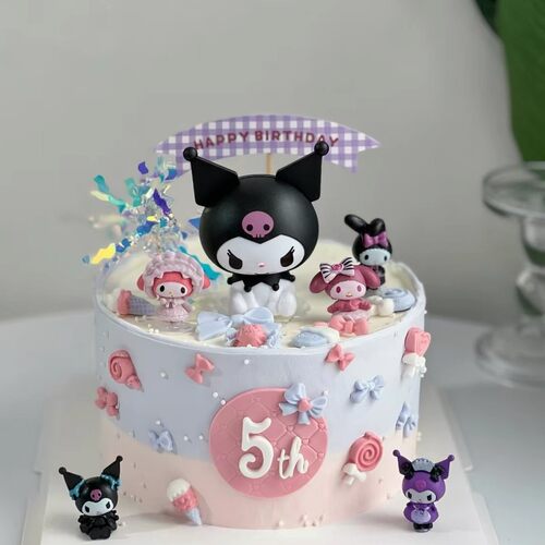 网红库洛米蛋糕装饰摆件粉色美乐蒂玉桂狗女孩生日烘焙甜品台插件