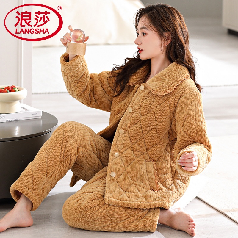 浪莎海岛绒睡衣女加厚保暖套装