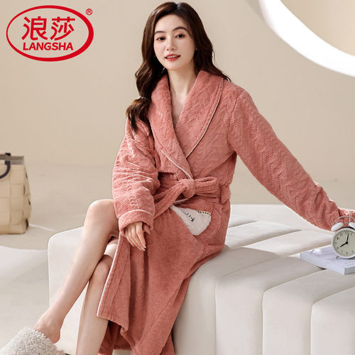 浪莎珊瑚绒睡衣女加厚保暖睡袍