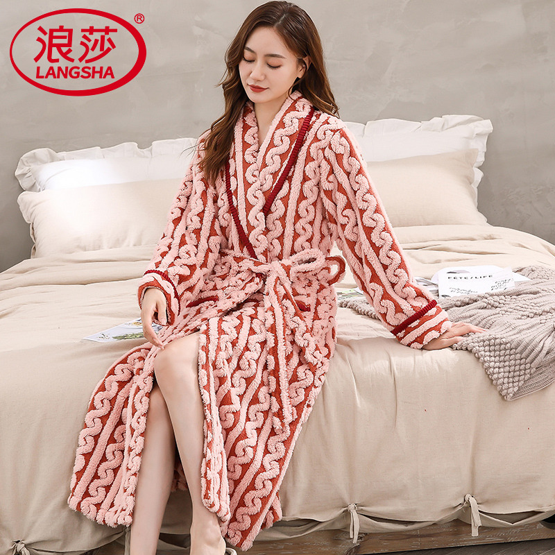 浪莎珊瑚绒睡衣女加厚保暖睡袍