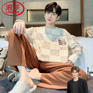 青年宽松休闲大码 浪莎男士 套头套装 春秋季 全棉家居服 睡衣纯棉长袖