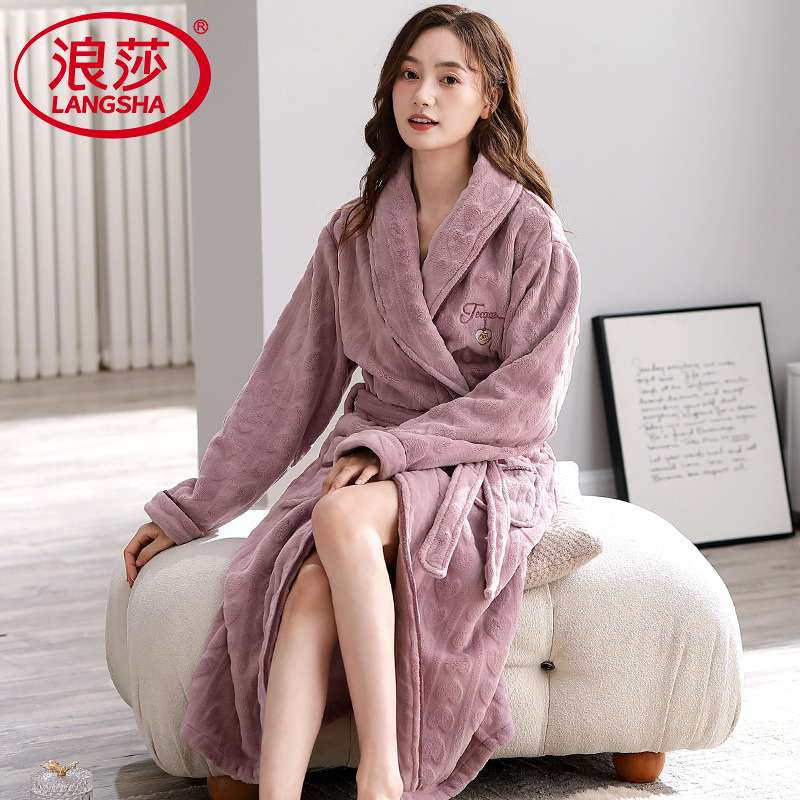浪莎珊瑚绒睡衣女加厚保暖睡袍
