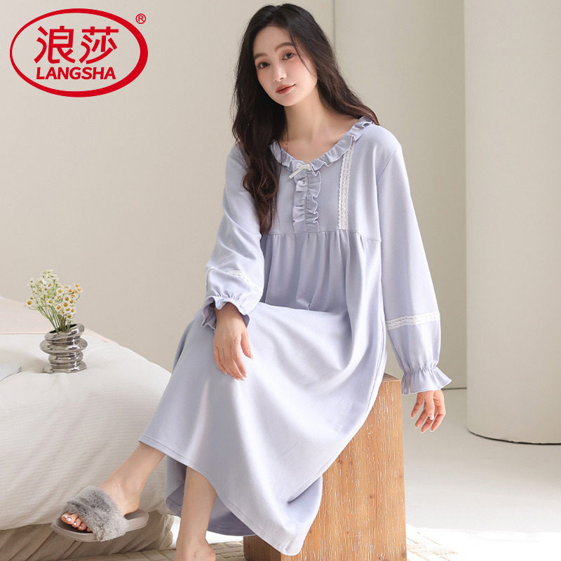 浪莎睡裙女春秋季纯棉长袖公主风大码宽松宫廷家居服花边孕妇睡衣,女士内衣/男士内衣/家居服,睡裙,淘宝优惠券,粉丝福利购,淘宝优惠卷