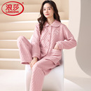 家居服 夹棉套装 浪莎秋冬款 睡衣女士纯棉加厚空气棉夹层保暖薄款