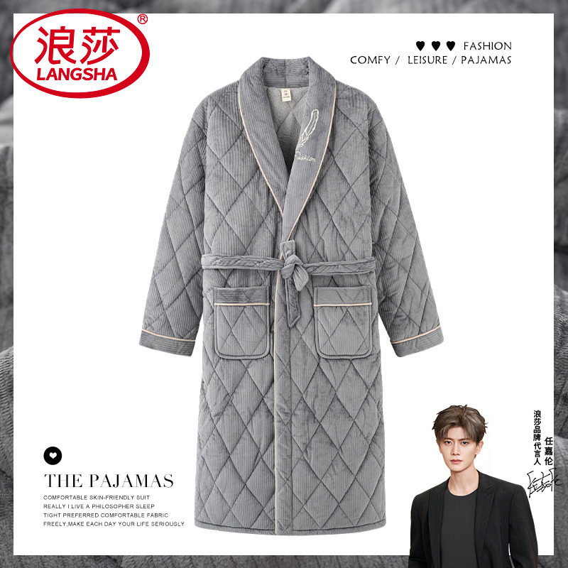 浪莎【超厚】睡袍男士冬季三层夹棉保暖珊瑚绒睡衣长款浴袍家居服,女士内衣/男士内衣/家居服,睡袍/浴袍,淘宝优惠券,粉丝福利购,淘宝优惠卷
