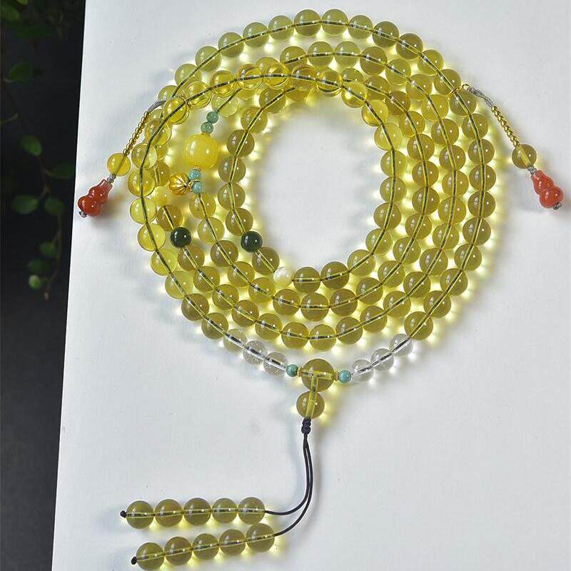 天然墨西哥蓝珀108佛珠手串手链女款项链8mm5A净水无优化无烤色