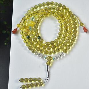 天然墨西哥蓝珀108佛珠手串手链女款项链8mm5A净水无优化无烤色