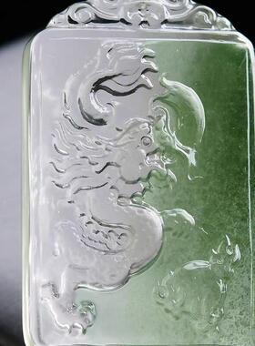 大号天然巴西绿幽灵俏色手工龙牌吊坠项链毛衣链两用款46.4克即