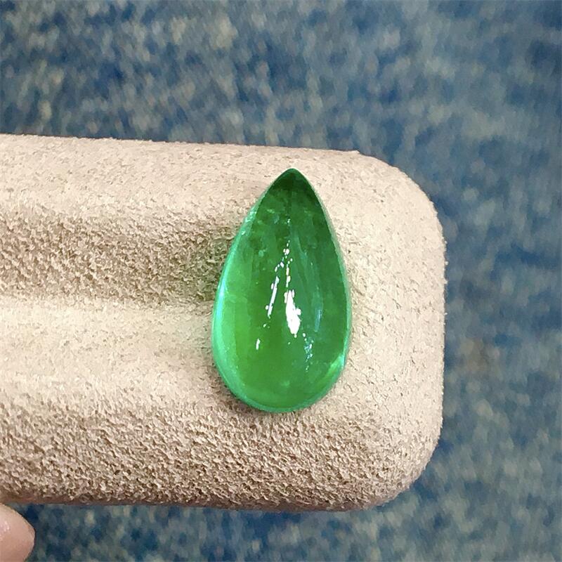 天然素面祖母绿水滴镶嵌裸石火彩好手镯链戒指3.89ct吉尔德证书悠