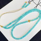 天然湖北原矿绿松石老型珠吊坠项链4mm18k金高蓝无油无水无优化贺