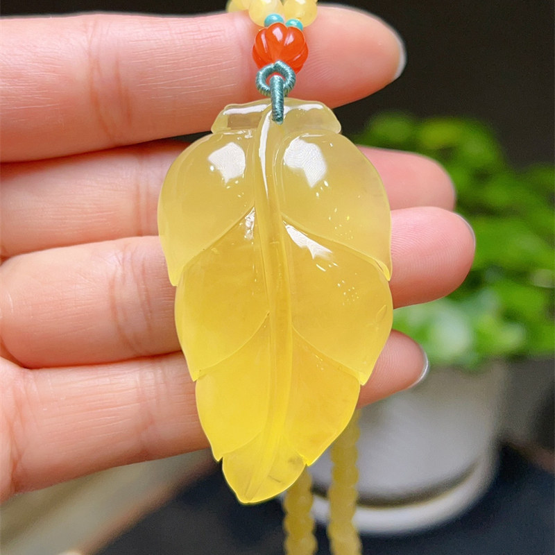 天然俄料原矿蜜蜡金枝玉叶吊坠项链搭配蜜蜡链无优化无烤色琥珀
