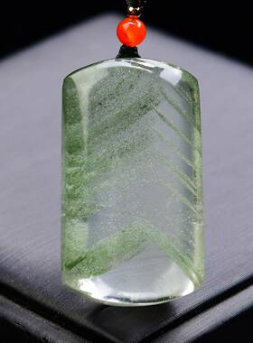 天然巴西绿幽灵平安无事牌金字塔千层山吊坠项链规40*23*14mm ss0