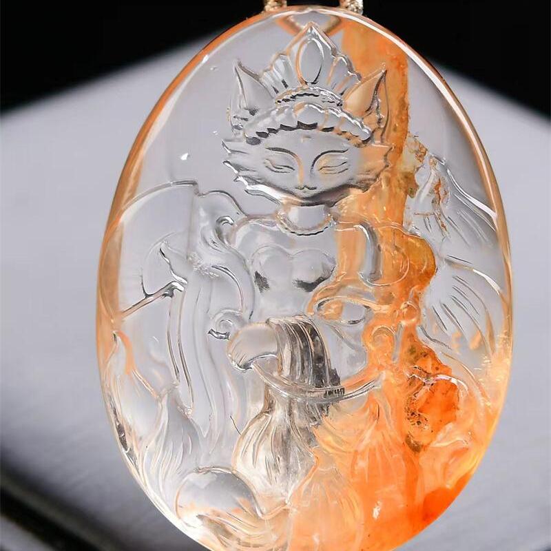 天然红胶花鸩羽红胶焦花秀俏色九尾狐狸吊坠项链手工雕工50g即