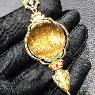 天然水晶巴西铜发晶降魔杵转运珠吊坠项链31.8克板钛猫眼满发速