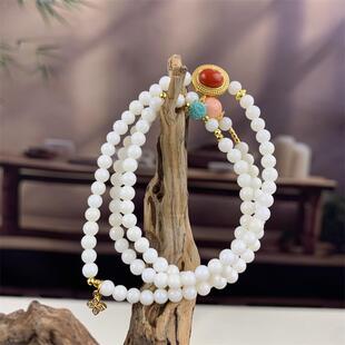 天然台湾莫莫珊瑚圆珠三圈手链手串原色momo阿卡粉色白粉粉红颂