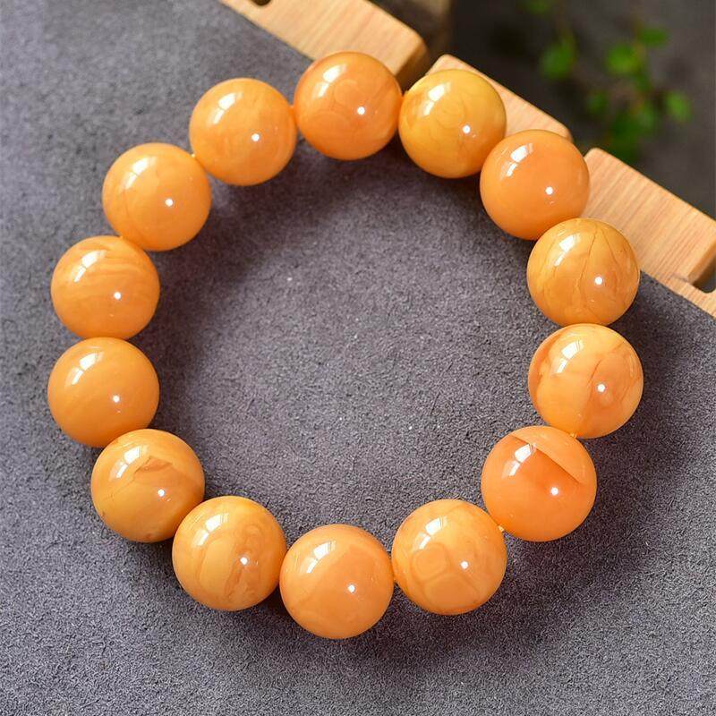 天然欧洲原矿回流老花蜜蜡手链手串15mm满蜜满蜡无优化无烤色秀