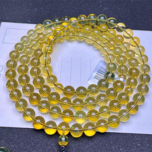 天然墨西哥原矿蓝珀佛珠108粒项链手链手串8.8mm无优化无烤色秀