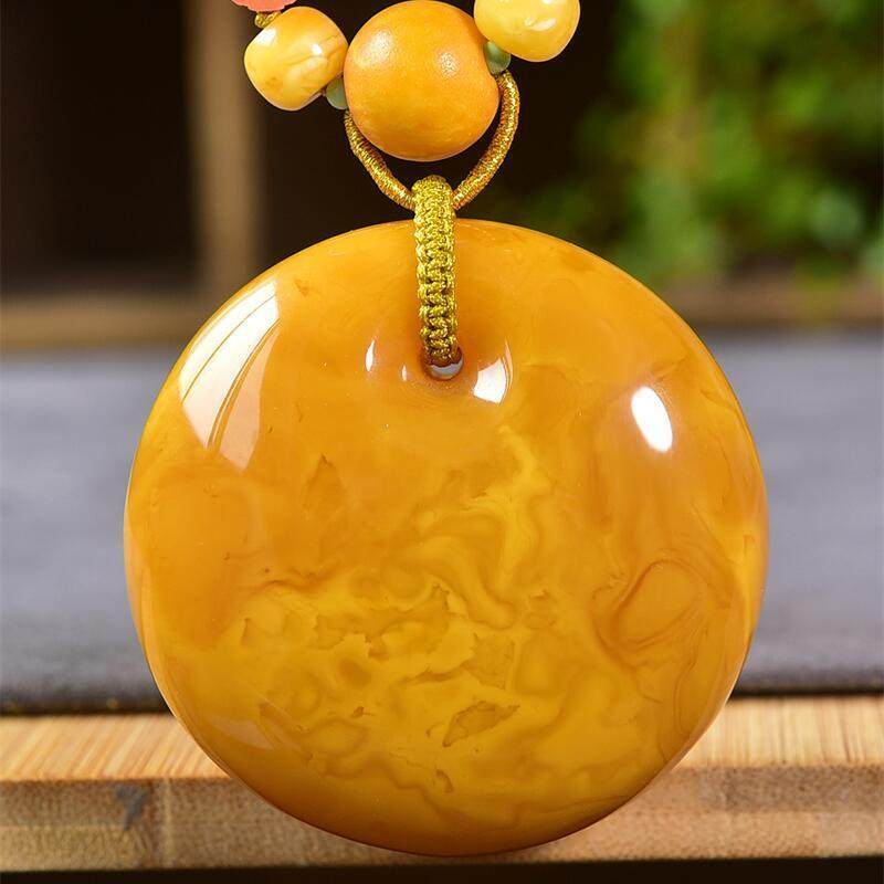 天然欧洲原矿回流老蜜蜡平安扣女款项链吊坠59.6g无优化无烤色秀