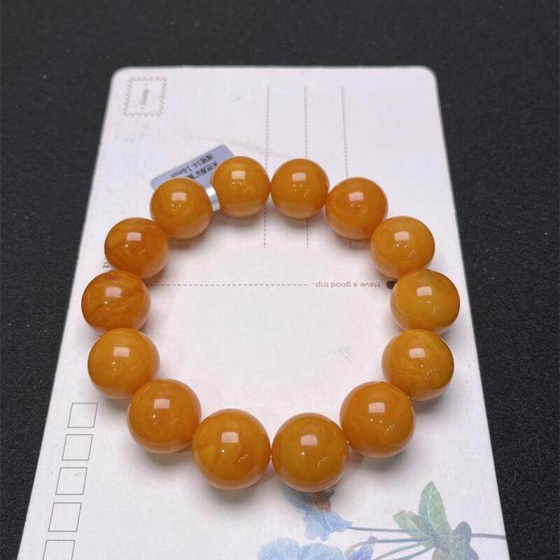 天然欧洲原矿回流老花蜜蜡手链手串16.6mm满蜜满蜡无优化无烤色秀