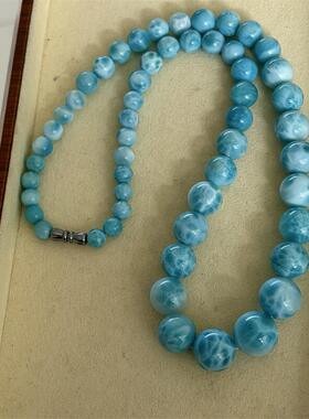 天然水晶多米尼海纹石吊坠塔链项链65.2克龟纹海蓝玉化料拉利玛速